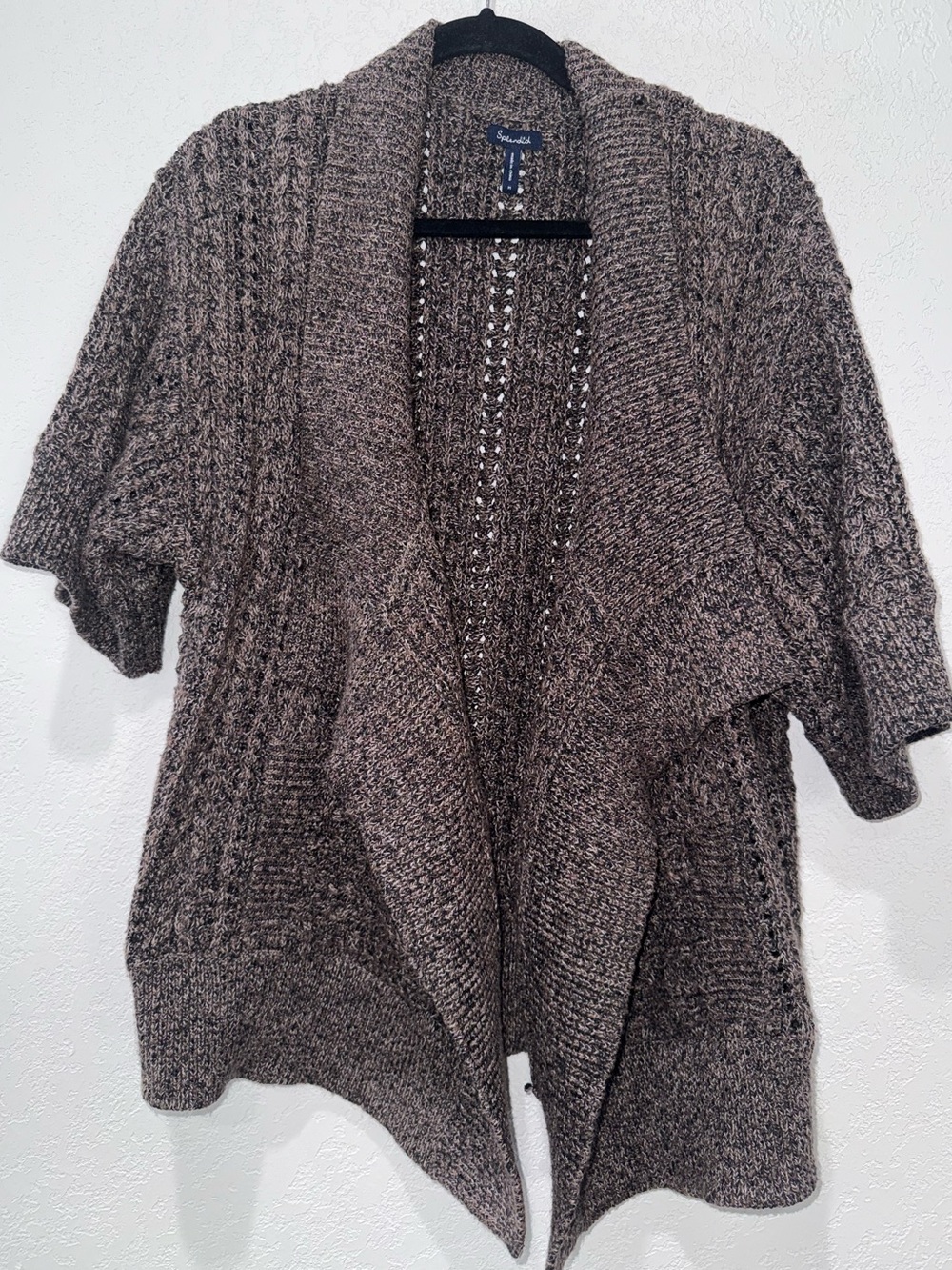 Splendid- Brown/Plum Open-Front Shawl Collar Knit Sweater Cardigan - 3/4 Sleeve